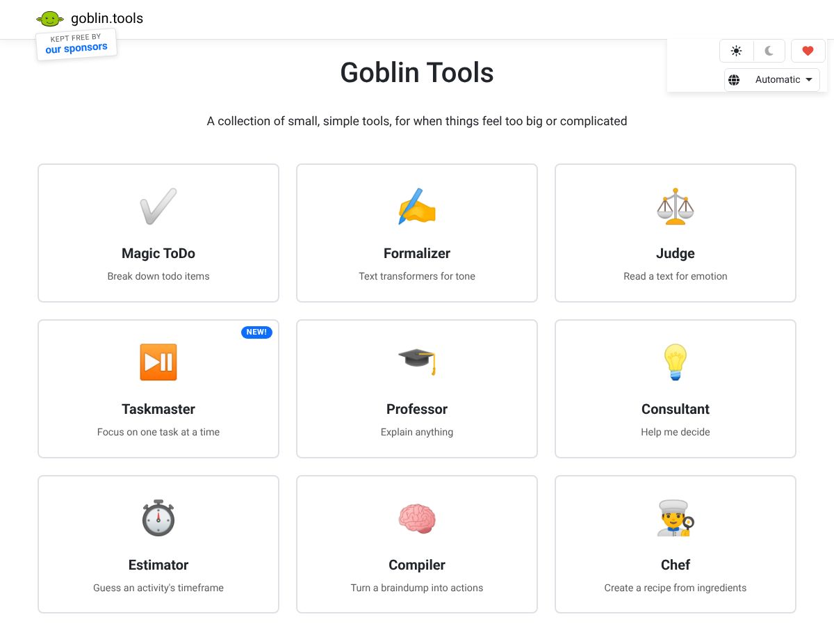 Goblin Tools screenshot