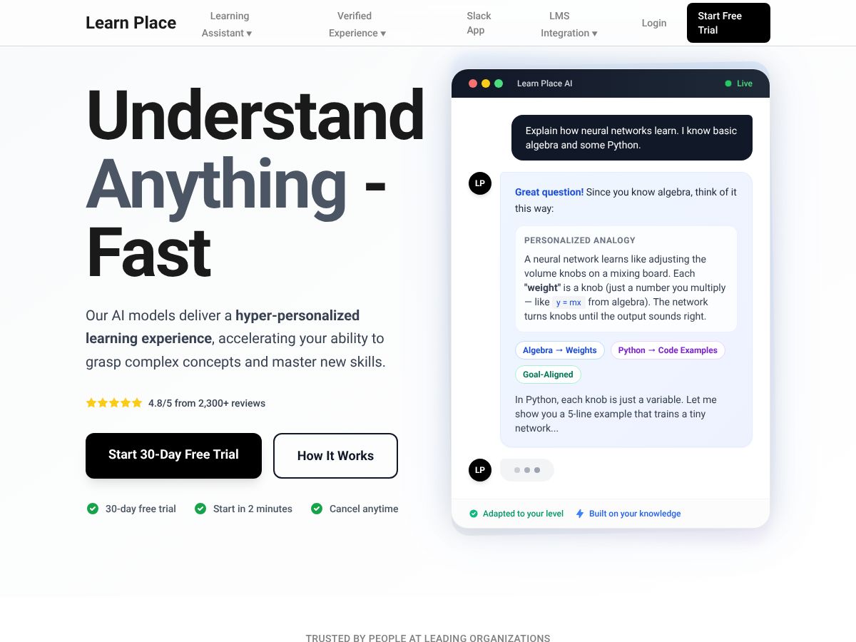 Learn Place AI Learning Assistant screenshot