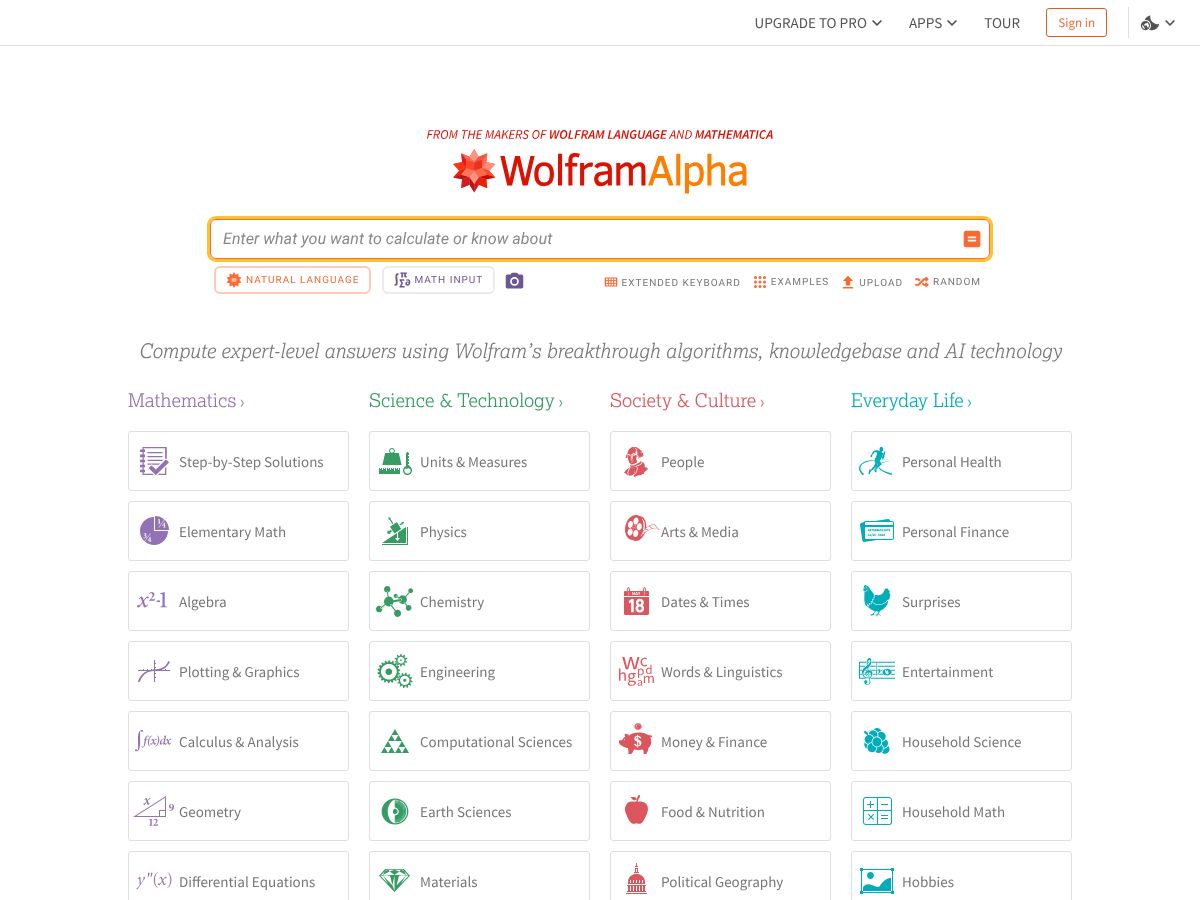 Wolfram Alpha screenshot