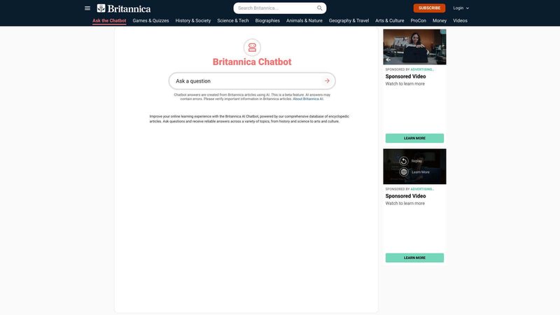 Britannica AI Chatbot screenshot